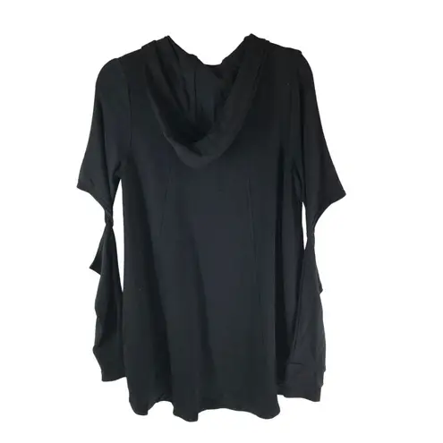 Terez Womens Hoodie Asymmetric Long Hi Low Hem Sleeve Cutouts Thumbholes Black S