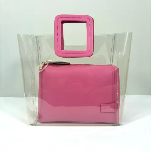 STAUD Shirley Transparent Handbag Tote Leather PVC Clear Pink Medium NWT
