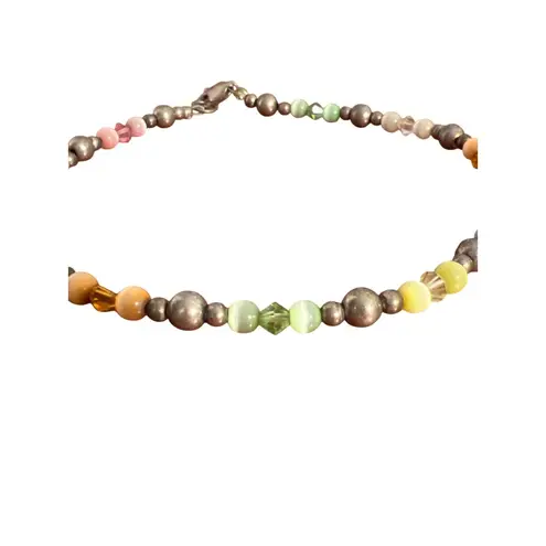 Vintage Sterling Silver Cat Eye Bead Anklet Bracelet 9" 5.65g Estate Colorful