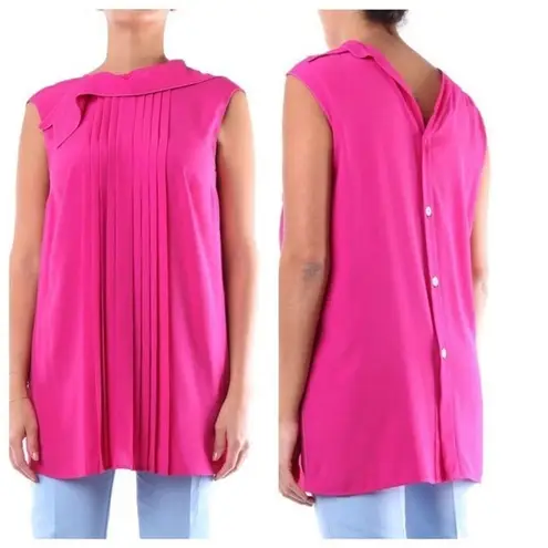 Marni Washed Crepe Tank Top Size 40 US 4 Starlight Pink Pleated Button Back