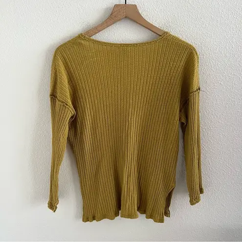 Free People  Beach Mustard Brown Green Knit Top Cotton Large