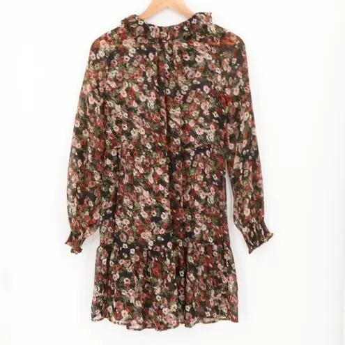 MNG Mango Sheer Floral Chiffon Dress Sheer Ruffle Fairy Grunge Romantic Size 6 Black