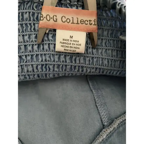 BOG Collective Blue Denim Corset Flower Tiered Maxi Dress Medium