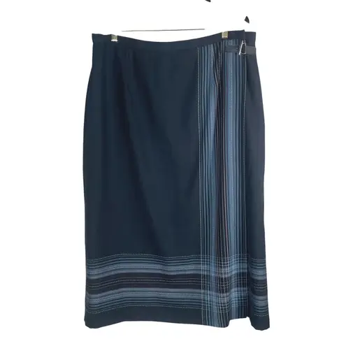 Sag Harbor Vtg Woman Skirt 16W Black Blue Striped Midi A-Line Career Office