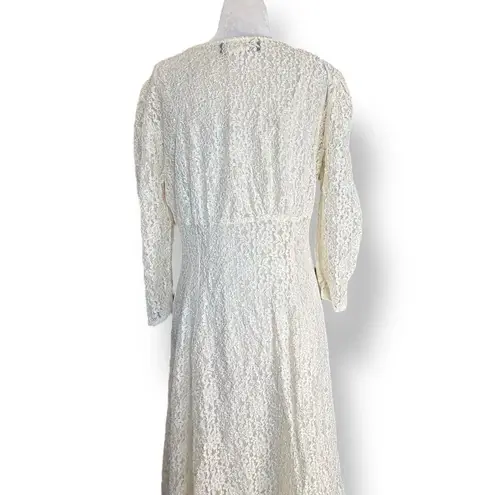 Vintage All That Jazz Floral Lace Dress Ivory Long Sleeve Button Front Bridal Size M