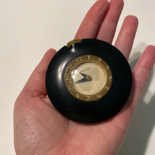 Westclox Purse Pocket Art Deco Black Bakelite Watch Clock 1930s retro it works!