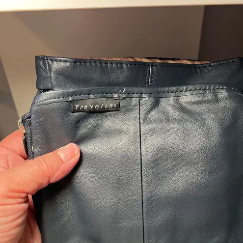 Travelon Navy Blue Leather Messenger Bag with Front Zip Pocket