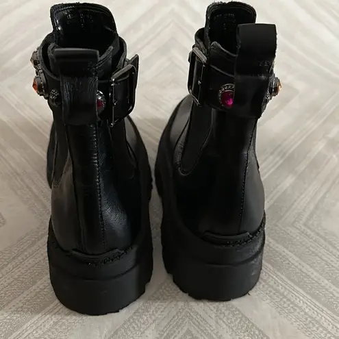 Kurt Geiger SAWYER WOMENS BLACK EMBELLISHED LEATHER SLIP ON CHELSEA BOOTS SIZ 37