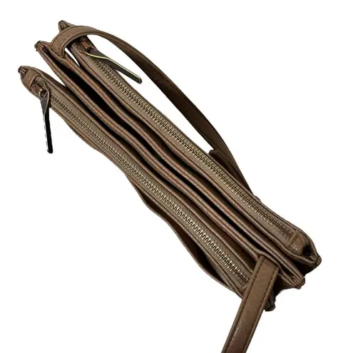 Matt & Nat Brown Vegan Leather Crossbody Front Middle Two Zipper Compartments