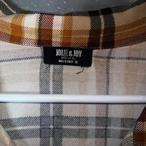 Jolie & Joy Plaid Shirt Dress Women’s 1XL – Button Down Long Sleeve Tunic Dress Yellow Size 1X