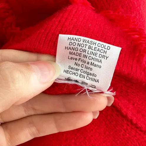 ontwelfth Red Fringey Sweater, Bright Red Knit Crewneck Sweater, Size Medium