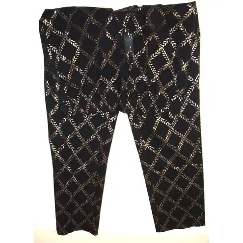 Isaac Mizrahi New Womens Live! Stretch Black Silver Foil Leaf Pants 6T 6 Tall