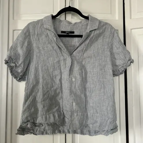 Quince Top Womens Medium Blue White Stripe Linen Coastal Beachy Minimalist M