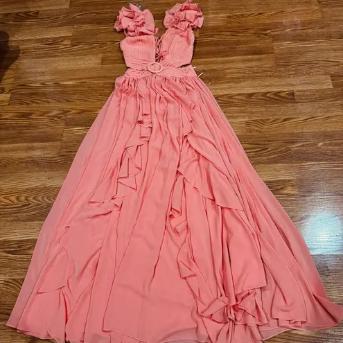 PATBO ORANGE FLUTTER SLEEVE RUFFLE MAXI PARTY DRESS size 2 / 34