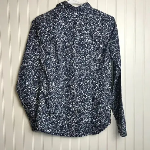 Land's End No Iron Supima Navy Print Button Down Long Sleeve Blue Size 4