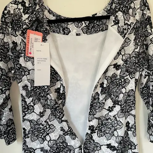 Papillon NEW long sleeve mini dress b&w floral soft lace Women’s Size S NWT
