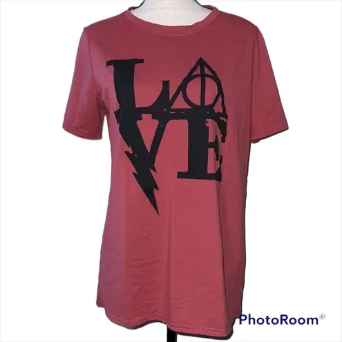 Unbranded Harry Potter large t shirt maroon red and black love wand hallows