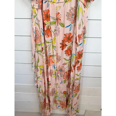 FOR THE REPUBLIC Womens Size XL Pink Floral Maxi Dress Smocked Off The Shoulder
