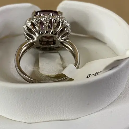 Cushion Purple Fluorite & Rhodolite Garnet Sterling Silver 925 Ring Halo Sz 9