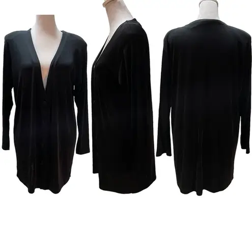 Unique By V. Virella Black Button Front Silky Cardigan Size Large
