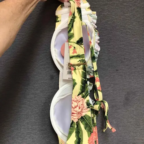 Agua Bendita NWT agua benditta Blush/Cream Floral Print Tie Straps Bikini Top Size 20