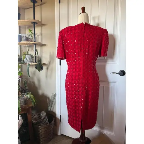 Nipon Night Red Sequin Checkered Sheath Cocktail Dress Size 10