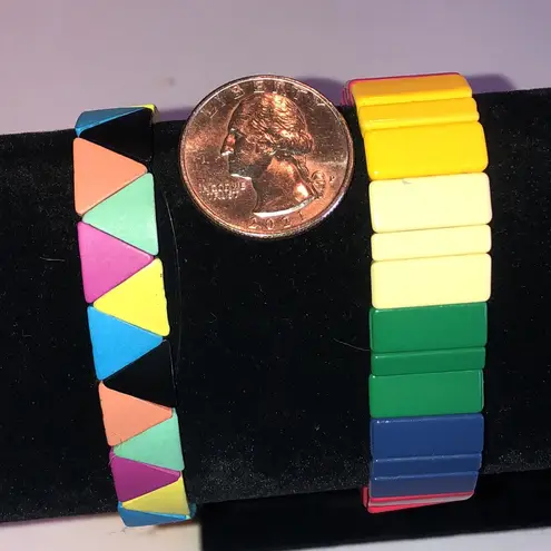 Colorful Boho Retro Geometric Metal Stretch Bracelets Red