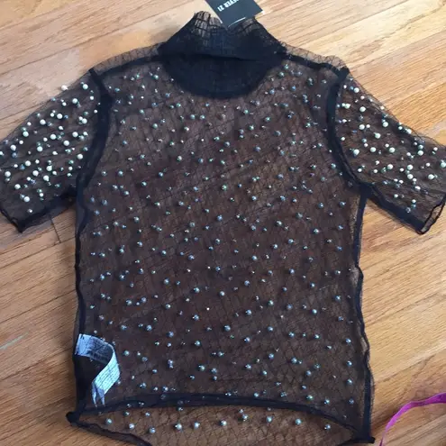 See through faux pearl top. Xs Black