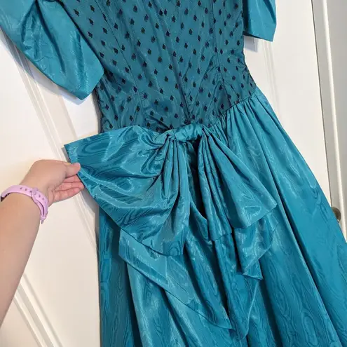 Vintage Handmade Lace Shimmer Blue Princess Dress Puff Sleeve Teal Princesscore