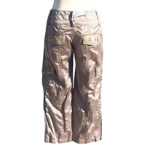 Cache  Satin Expresso Coin Embellished Crop Pant New Metallic Kissed New $118 NWT