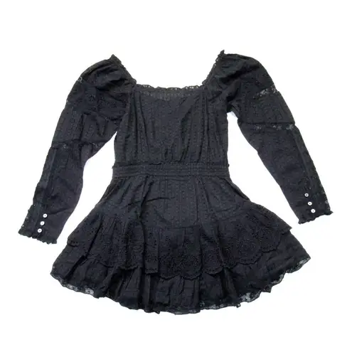 Love Shack Fancy NWT  Sanaya Mini in Black Ribbon & Eyelet Trim Cotton Dress S thumbnail 11