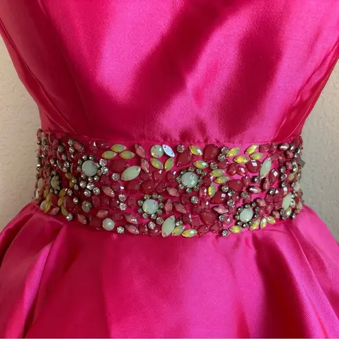 Mac Duggal Bright Pink A-Line Fit & Flare Floral Beaded Petticoat Formal Dress 2