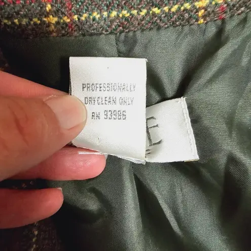 Petite Sophisticate Vintage Drab Olive Plaid Wool Blend Blazer Size 12
