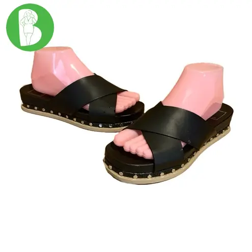 DOLCE VITA "GRACY" BLACK FAUX LEATHER SLIDE ON ESPADRILLE SANDALS (7.5)