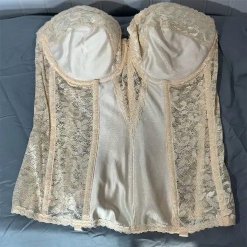 Frederick's of Hollywood VTG Frederick’s of Hollywood 36C Ivory Lace Satin Bustier Lingerie USA Union Tag