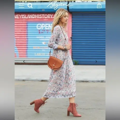 Sézane Sezane Alicia Heeled Booties 6.5 NIB Lace Up Suede Leather French Almond Toe