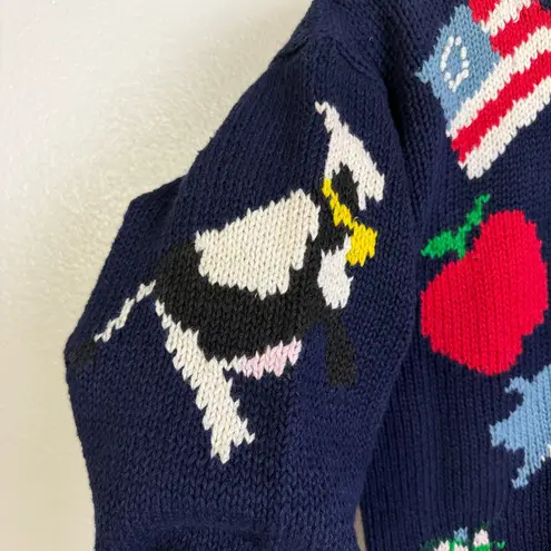 Vtg 1990 The Eagles Eye Cropped Cardigan Sweater Womens M Blue School USA Fruit Size M