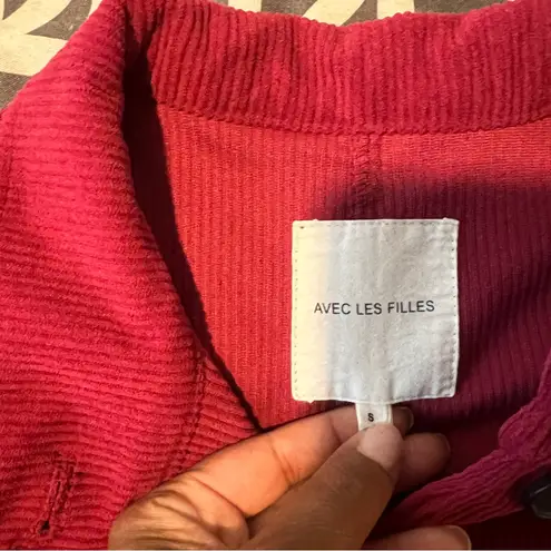 Avec Les Filles Berry Corduroy Mock Neck Button Front Oversized Trucker Jacket