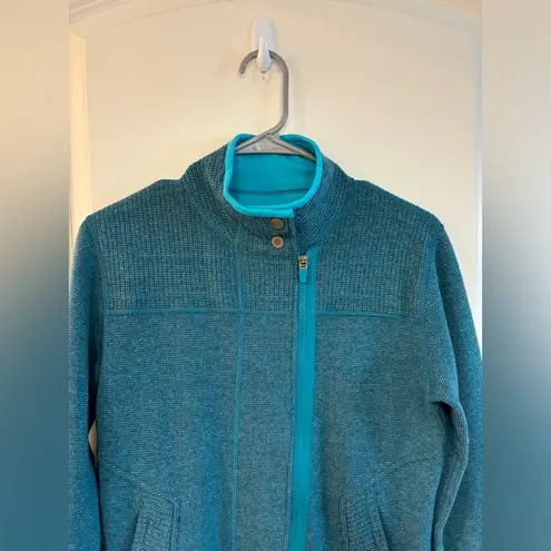 Title Nine Size S Teal Blue Full-Zip Knit Cardigan Sweater Wool Blend Pockets