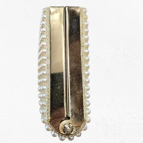 Vintage 60s JR USA Pearl Beaded Evening Clutch Gold Frame Bridal Cocktail Bag White