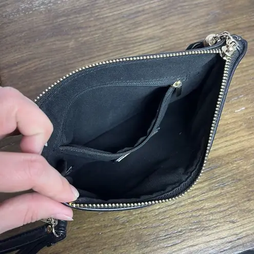 MMS Black and Gold Laser Cut Zip Close Wristlet Clutch Bag