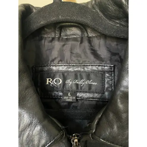 R&O Genuine Leather Zip Jacket Black L Classic Baddie Moto Streetwear Edgy Urban Size L