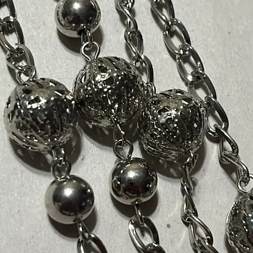 Filigree Ball Bead Necklace Silver Double Strand 18*19 inch