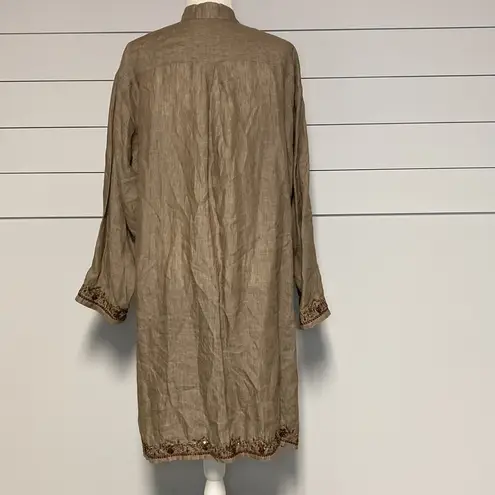 Eskandar Linen Sequin Beaded Tunic Duster Tent Dress Tan