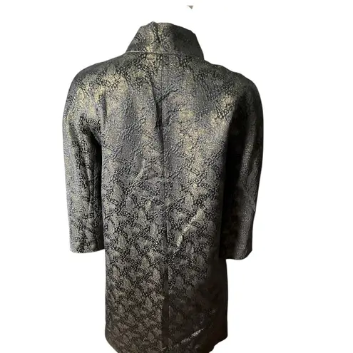 St. John Black Gold jacquard wool silk evening jacket crystal gold tone buttons