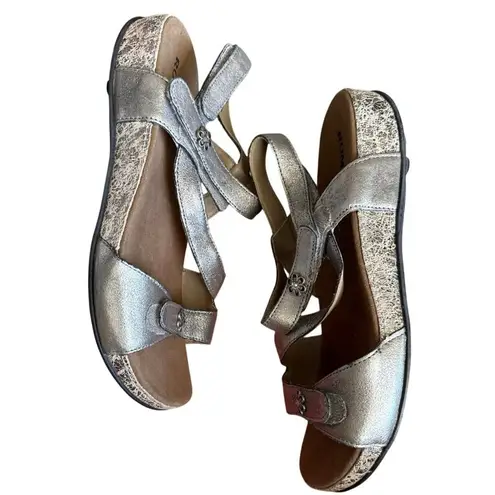 Romika Fidschi 54 EU 41 US 10 Sandal Pewter leather padded comfort adjustable Silver