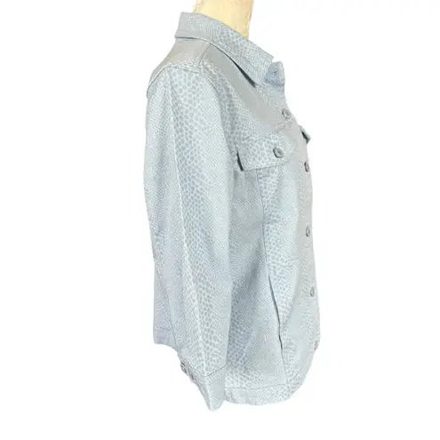 Denim & Co light blue spotted collared 3/4 sleeve jacket size small
