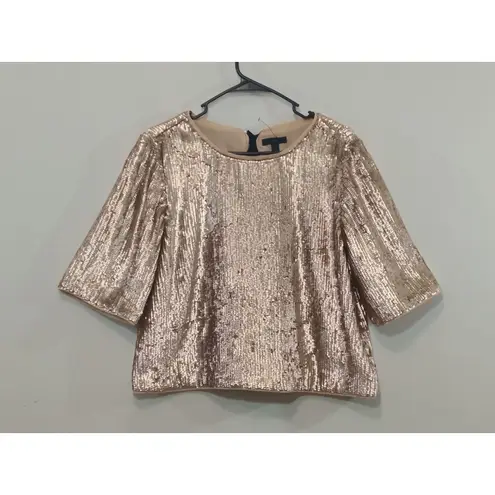 J. Crew Women’s Top Sequin Black Ribbon Zip Back Closure Gold MSRP $148 Size 8