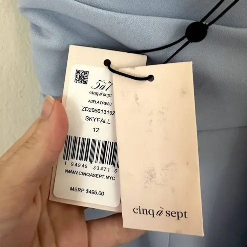 Cinq à Sept NEW Cinq a Sept Adela Tie-Back Trumpet Midi Dress in Light Blue