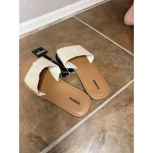 Sonoma Goods for Life Women's Sandals Slides Cream Woven Size 9 Casual Brown
